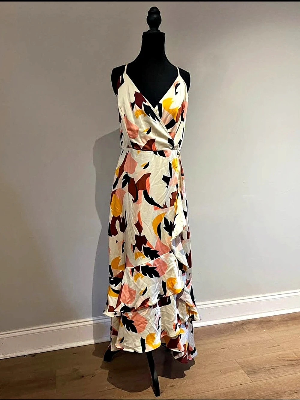 Abstract Floral Print Maxi Dress in Cream & Orange - Worn Once